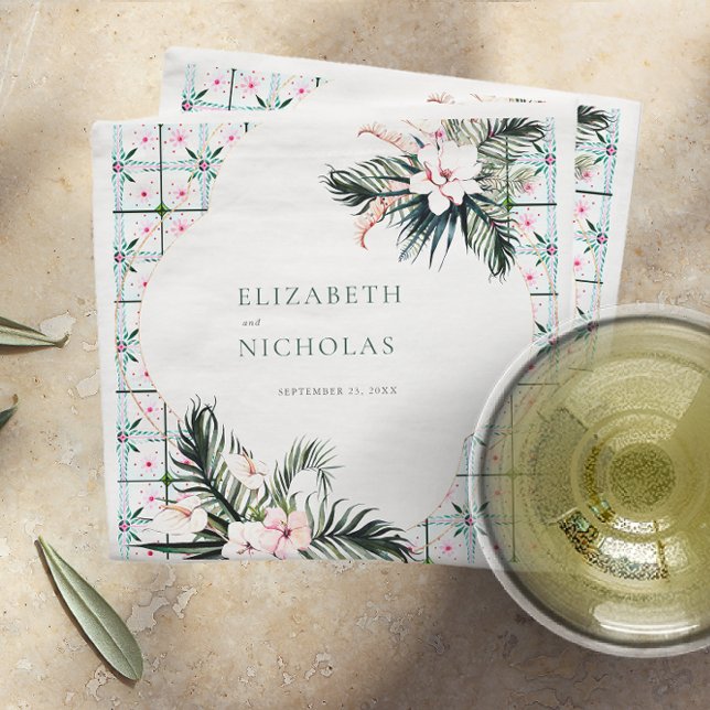 Floral Tiles | Moroccan Tropical Wedding Napkin (Creator Uploaded)
