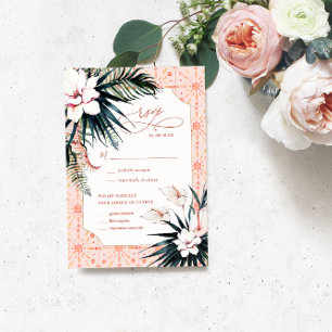 Floral Tiles   Moroccan Tropical Wedding RSVP Card