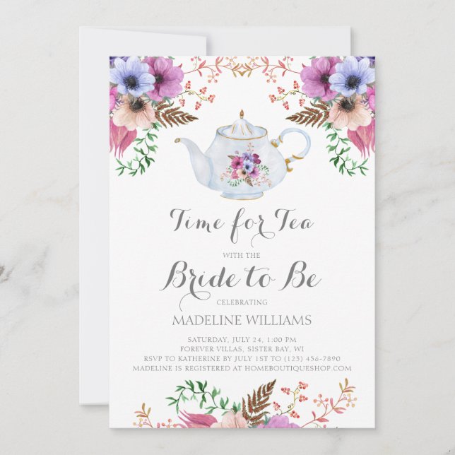 Floral Time For Tea Bridal Shower Invitation (Front)