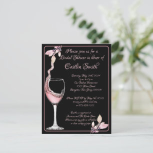 Floral Toast Formal Black and Rose Bridal Shower Invitation