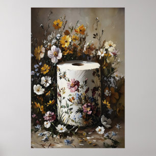 Floral Toilet Paper Roll Print, Dark Academia Poster