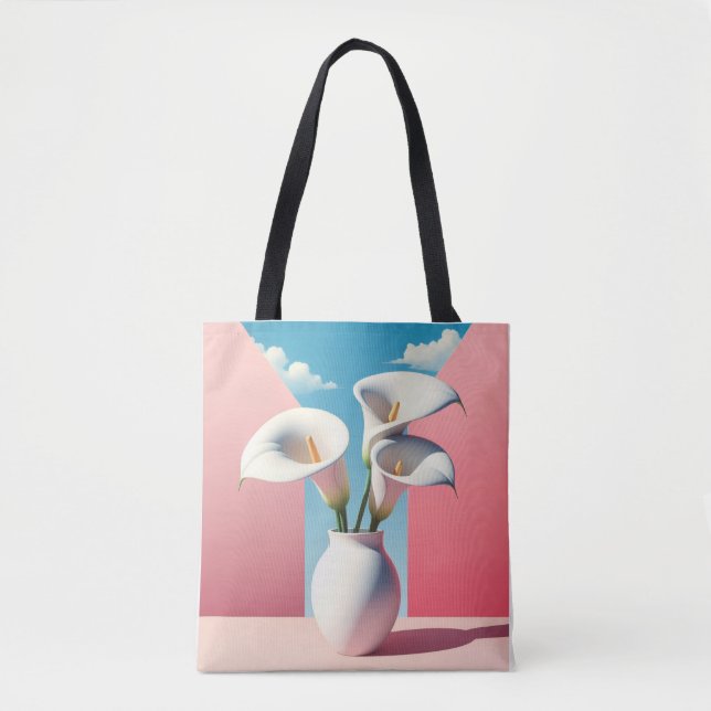 Floral Tote Bag- Cute Flower Pot Design. (Front)