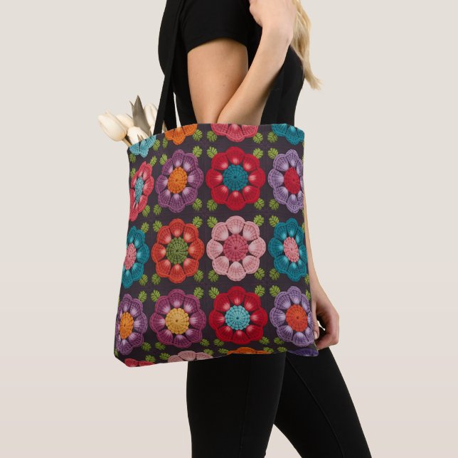 Floral Tote Bag with 20 Daisy Design – Reusable (Close Up)