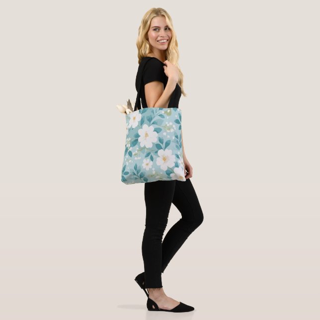 Floral tote bag with mint colour (On Model)