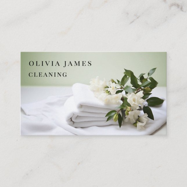 Floral Towel Cleaning Maid Housekeeper service Business Card (Front)