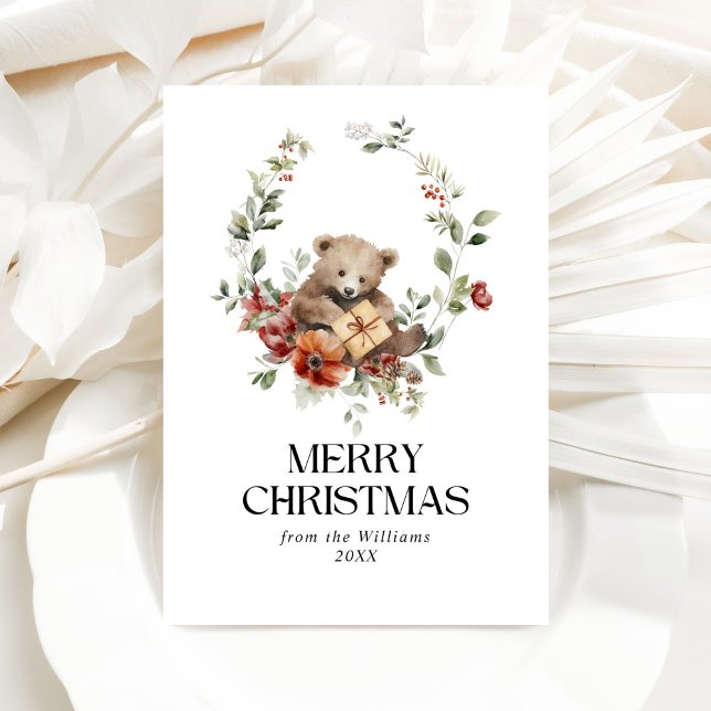 Floral traditio Elegant Watercolor Merry Christmas Holiday Card (Creator Uploaded)