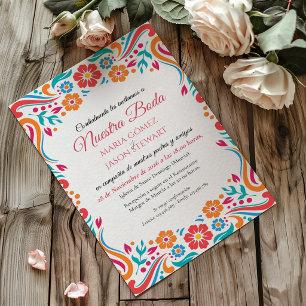Floral Traditional Folk Art Spanish Wedding Invitation