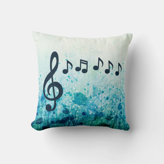 Floral Treble Clef and Music Notes Cushion (Front)