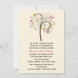 Floral Tree, Bat Mitzvah Invitation