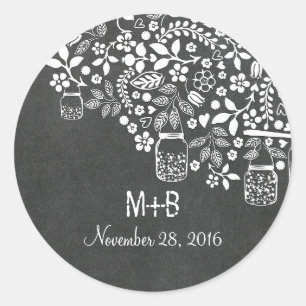 floral tree branches and mason jars classic round sticker