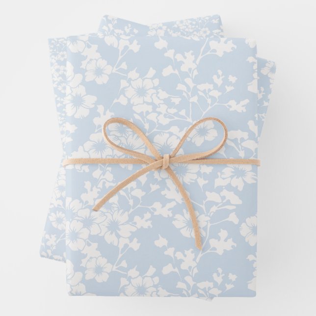 Floral Trellis - Powder Blue Wrapping Paper Sheet (In situ)