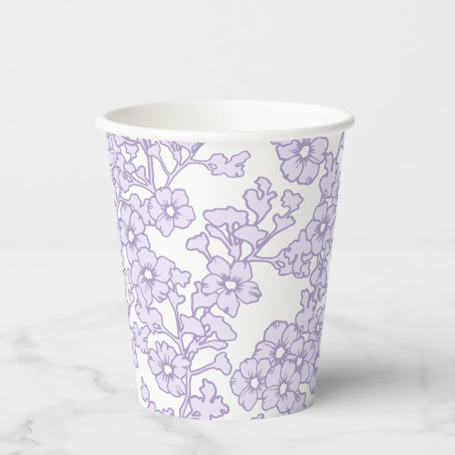 Floral Trellis Purple - White Paper Cups (Front)
