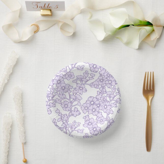 Floral Trellis Purple - White Paper Plate (Wedding)