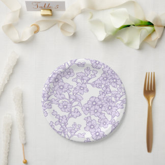 Floral Trellis Purple - White Paper Plate