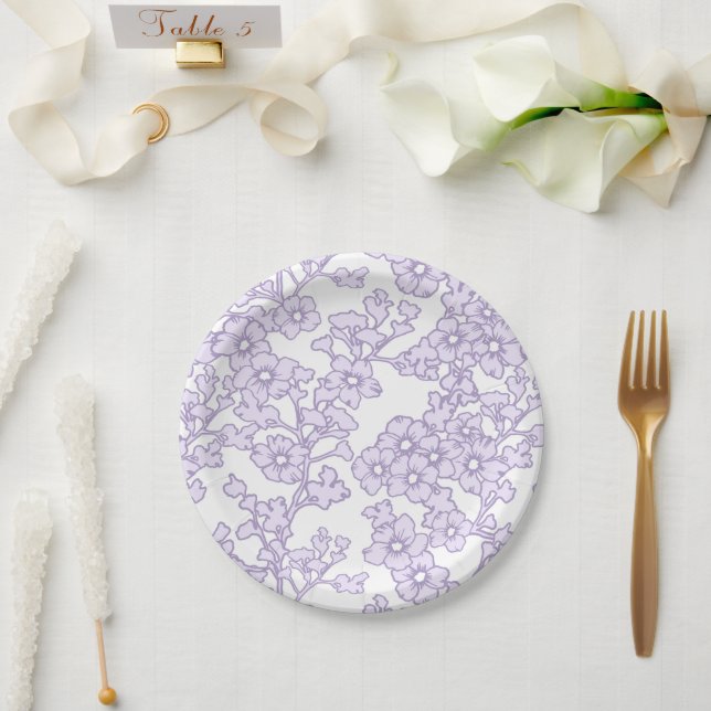 Floral Trellis Purple - White Paper Plate (Wedding)