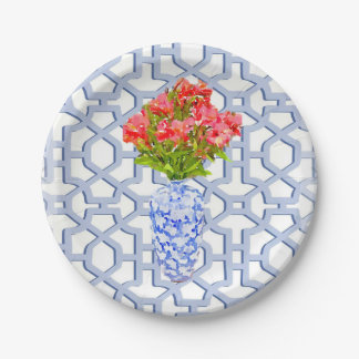 Floral Trellis Watercolor Paper Plate