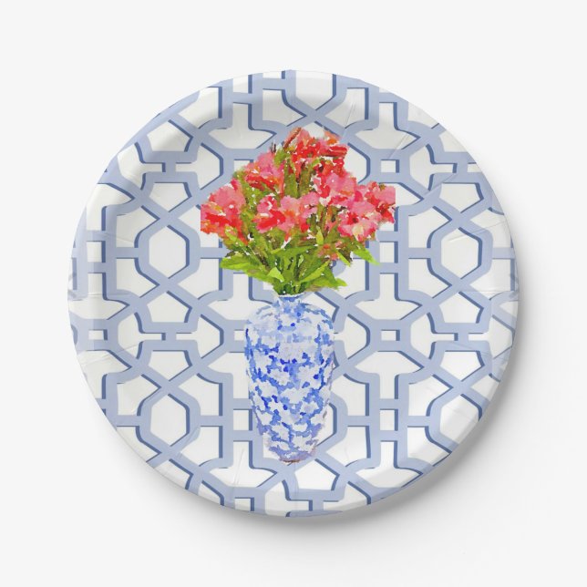 Floral Trellis Watercolor Paper Plate (Front)