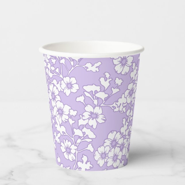 Floral Trellis White - Purple Paper Cups (Front)