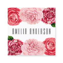 Floral trendy pink rose flowers business card