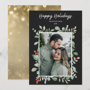 Floral trendy stylish photo calligraphy greenery holiday card