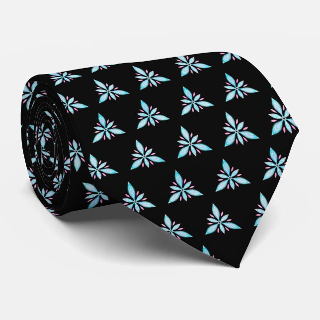 Floral Triangles Pattern / Semi Abstract Flowers Tie (Rolled)