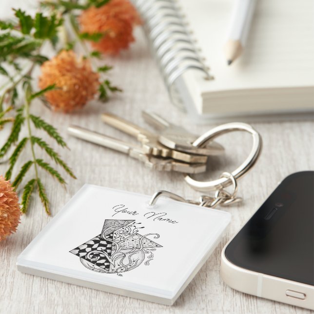 Floral Triangles, Zen Doodle - Key Ring (Front Right)