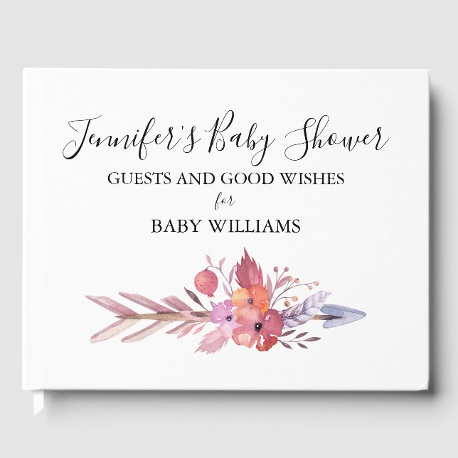 Floral Tribal Arrow Baby Shower Guest Book (Front)