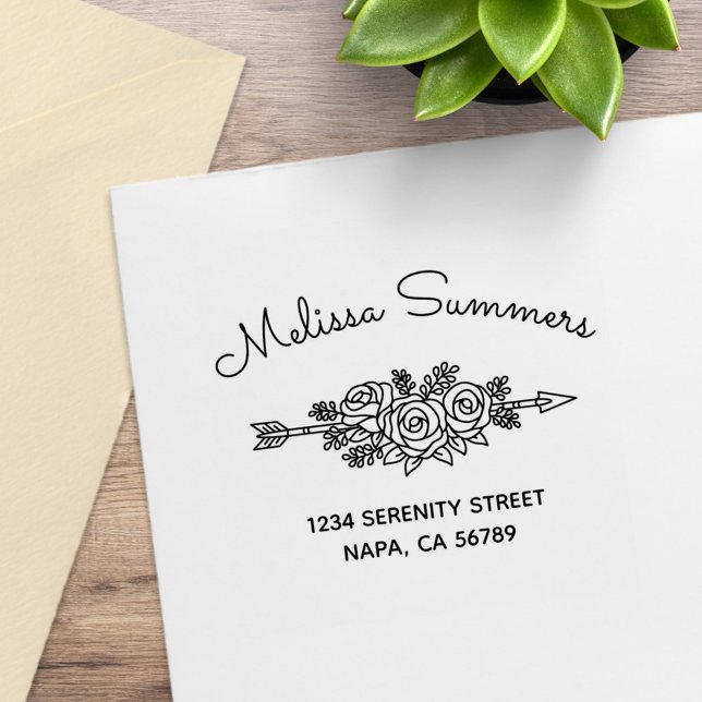 Floral Tribal Arrow, Rose Flowers Address 6 Rubber Stamp (Creator Uploaded)