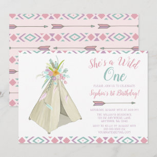 Floral Tribal Teepee Wild One 1st Birthday Invite