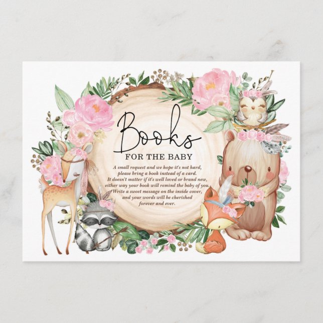 Floral Tribal Woodland Animals Books for Baby Girl Enclosure Card (Front)
