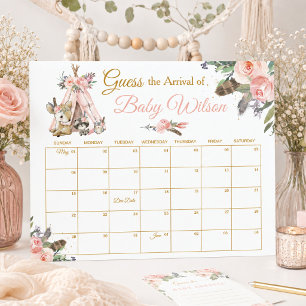 Floral Tribal Woodland Guess Baby's Arrival Game Poster