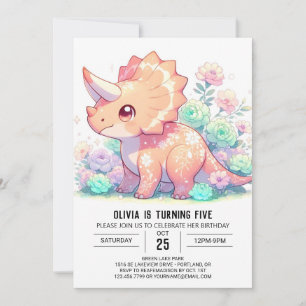Floral Triceratops Dinosaur Digital Birthday Invitation