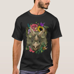 Floral Triceratops Gardening Botanical Plant Flowe T-Shirt