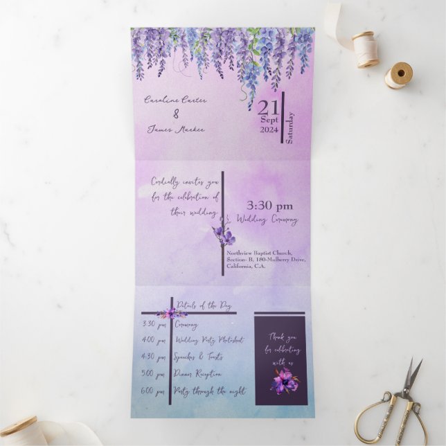 Floral Trifold Letter Fold Wedding Invitation (Inside)