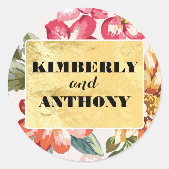 floral tropical beach destination wedding classic round sticker (Front)