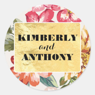 floral tropical beach destination wedding classic round sticker
