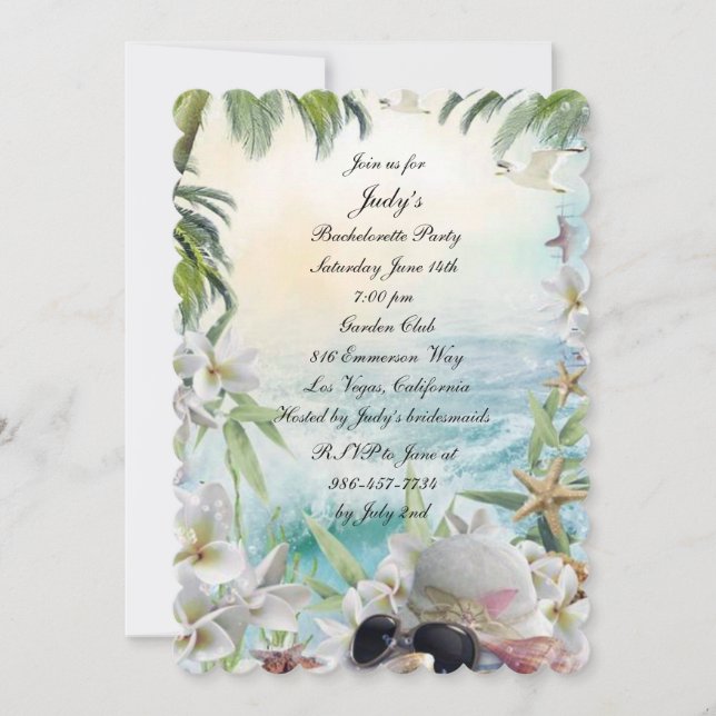Floral Tropical Beach Wedding Bachelorette Party Invitation (Front)