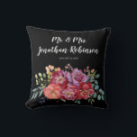 Floral Tropical Beach Wedding Monogram Black Cushion<br><div class="desc">Make your wedding memories part of your home decor with this floral tropical beach wedding monogram custom throw pillow.  Available in black,  grey,  and white.</div>