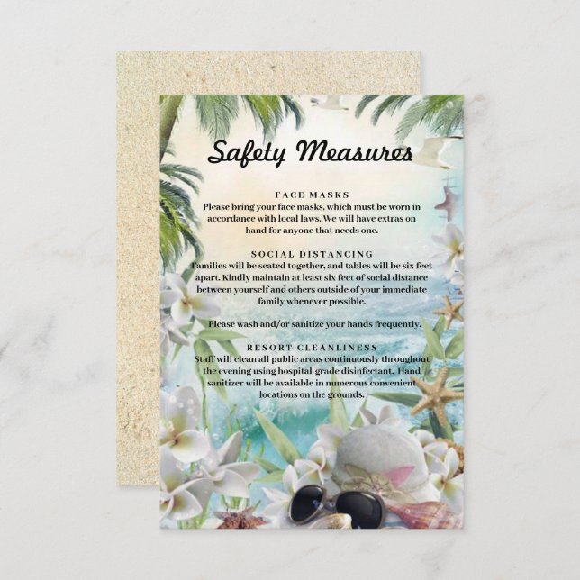 Floral Tropical Beach Wedding Safety Measures Enclosure Card (Front/Back)