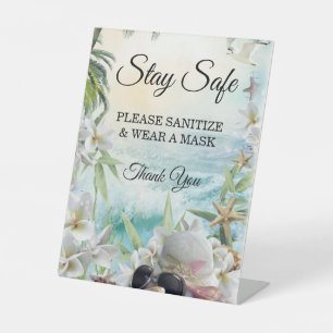 Floral Tropical Beach Wedding Safety  Pedestal Sign