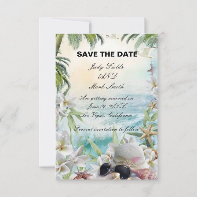 Floral Tropical Beach Wedding Save The Date Card (Front)
