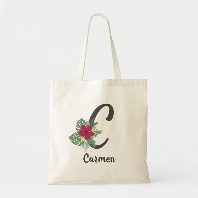 Floral tropical bouquet  monogram letter “C” Tote Bag (Front)