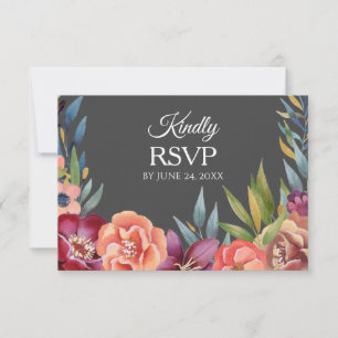 Floral Tropical Burgundy RSVP 3 Meal Card- Grey