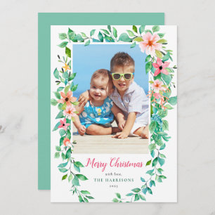 Floral Tropical Christmas Vacation Photo Holiday Card