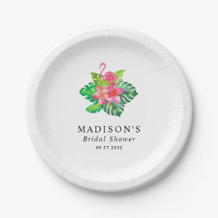 Floral Tropical Flamingo Bridal Shower Paper Plate