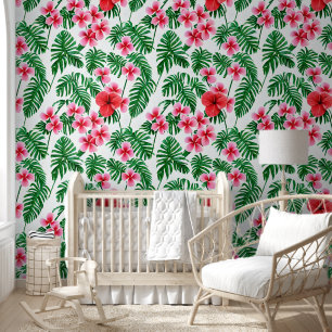 Floral tropical flowers Hawaiian island pattern Wallpaper