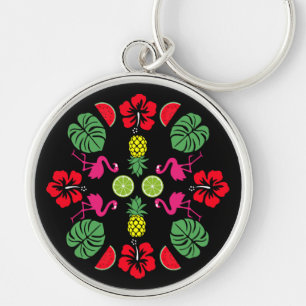 Floral Tropical Fruit Patterned Key Ring
