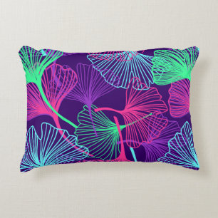 Floral Tropical Gingko Leaves background in neon c Decorative Cushion