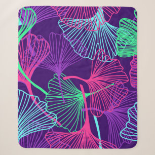 Floral Tropical Gingko Leaves background in neon c Sherpa Blanket