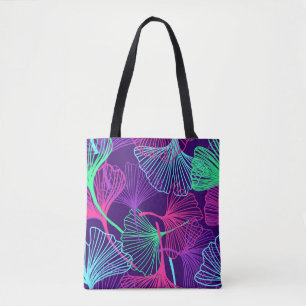 Floral Tropical Gingko Leaves background in neon c Tote Bag